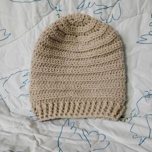 Hand Crafted Beige Knit Beanie